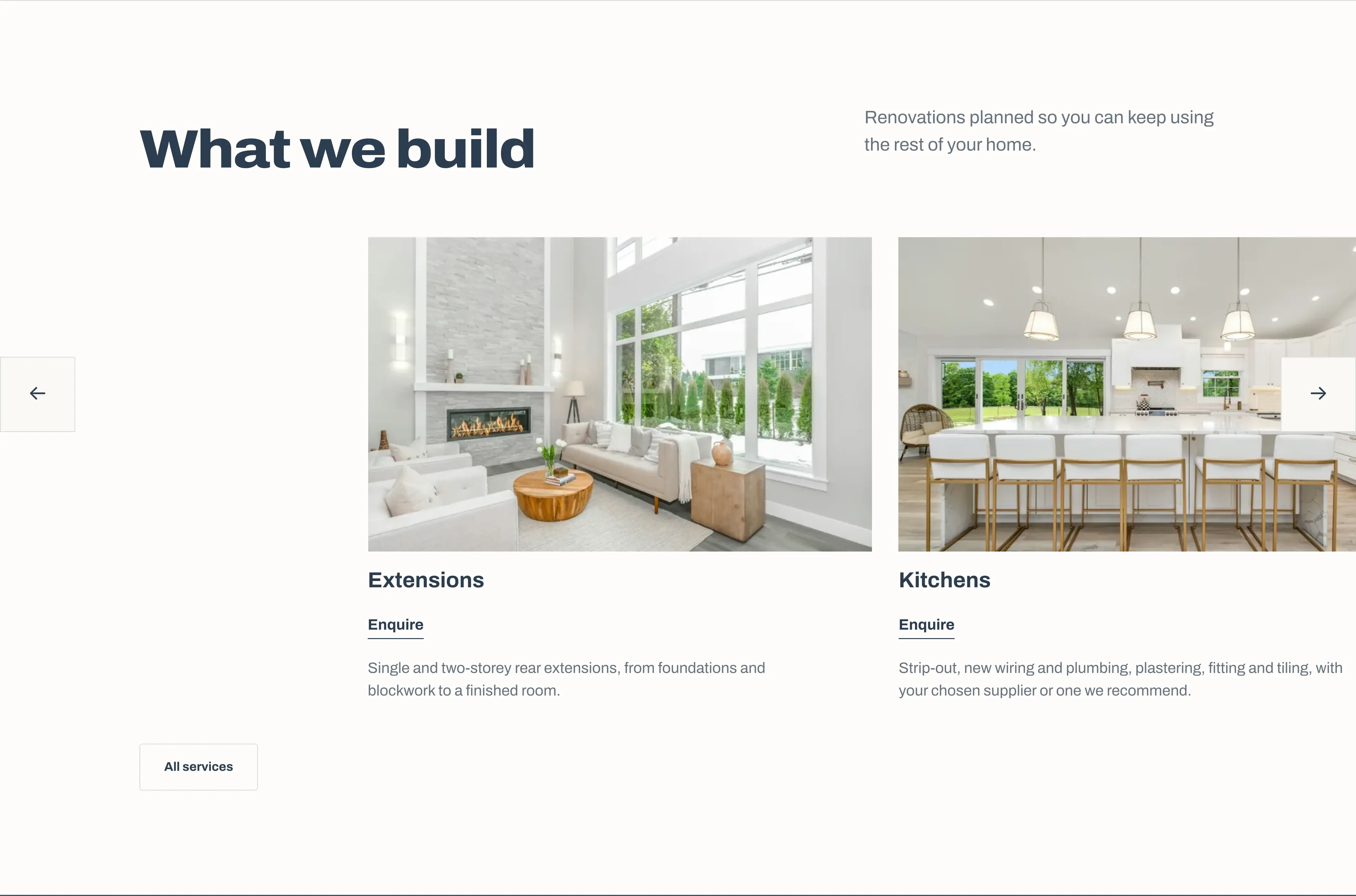 Rafterby template, Services section (“What we build”)