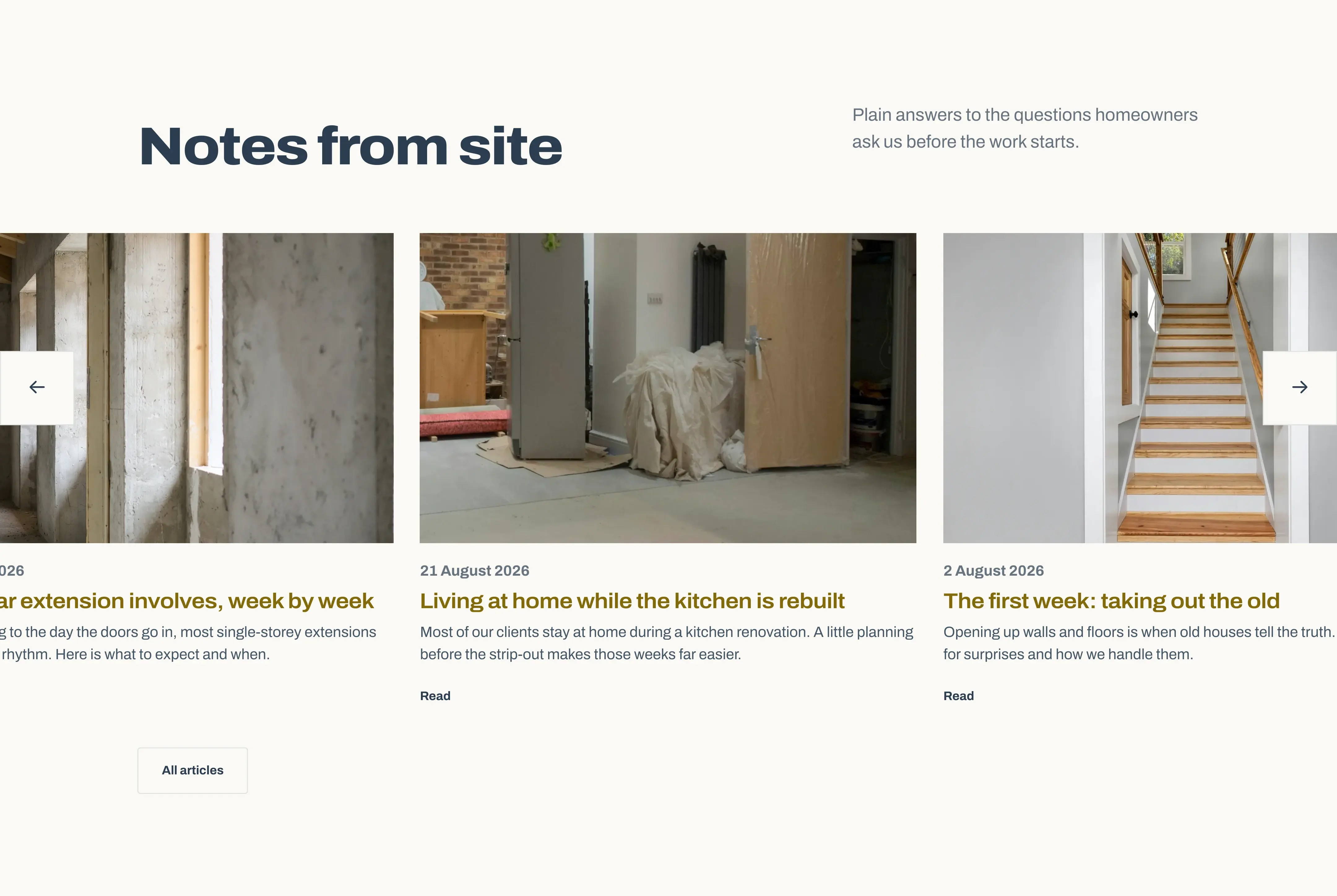 Rafterby template, Articles section (“Notes from site”)