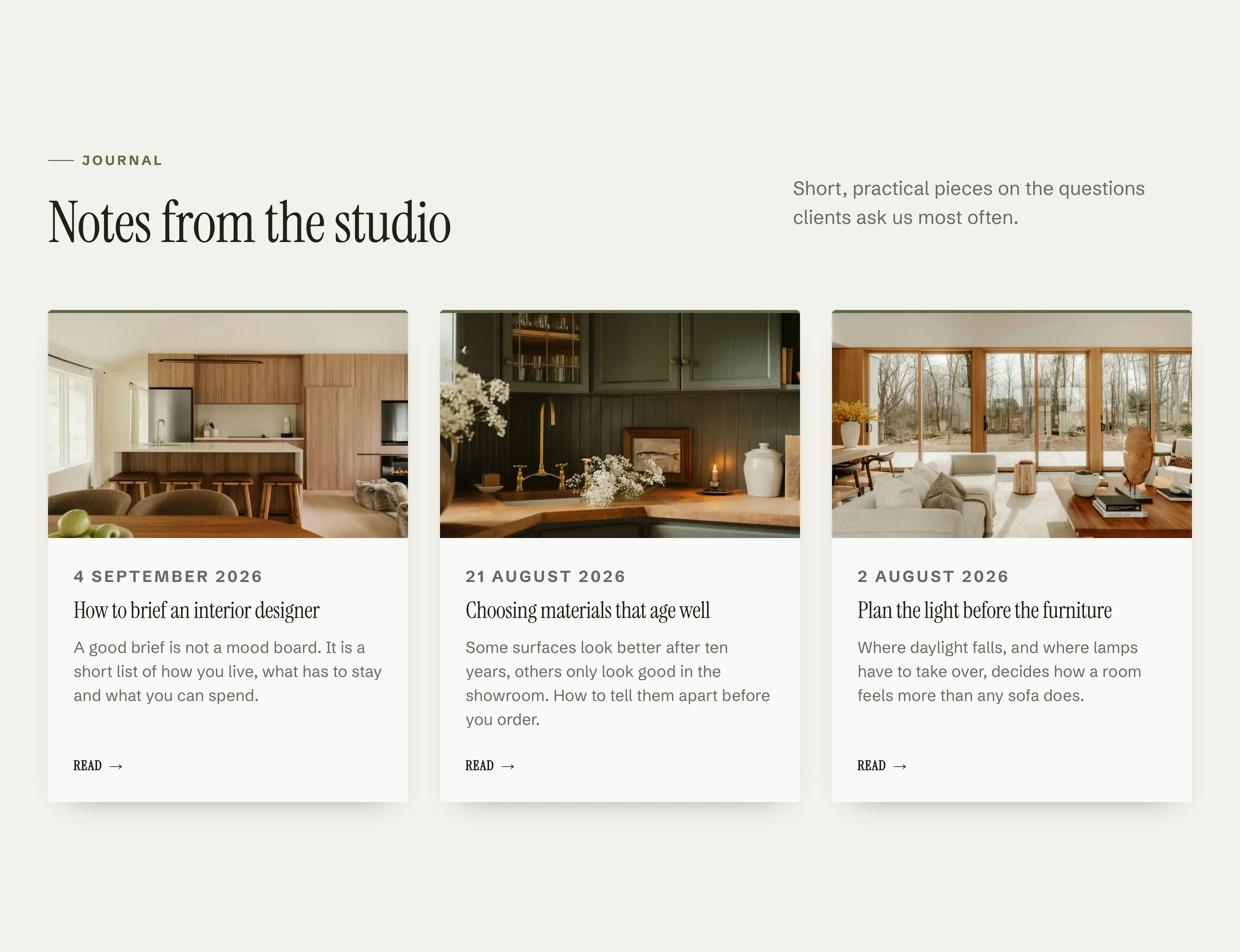 Oakhollow template, Articles section (“Notes from the studio”)